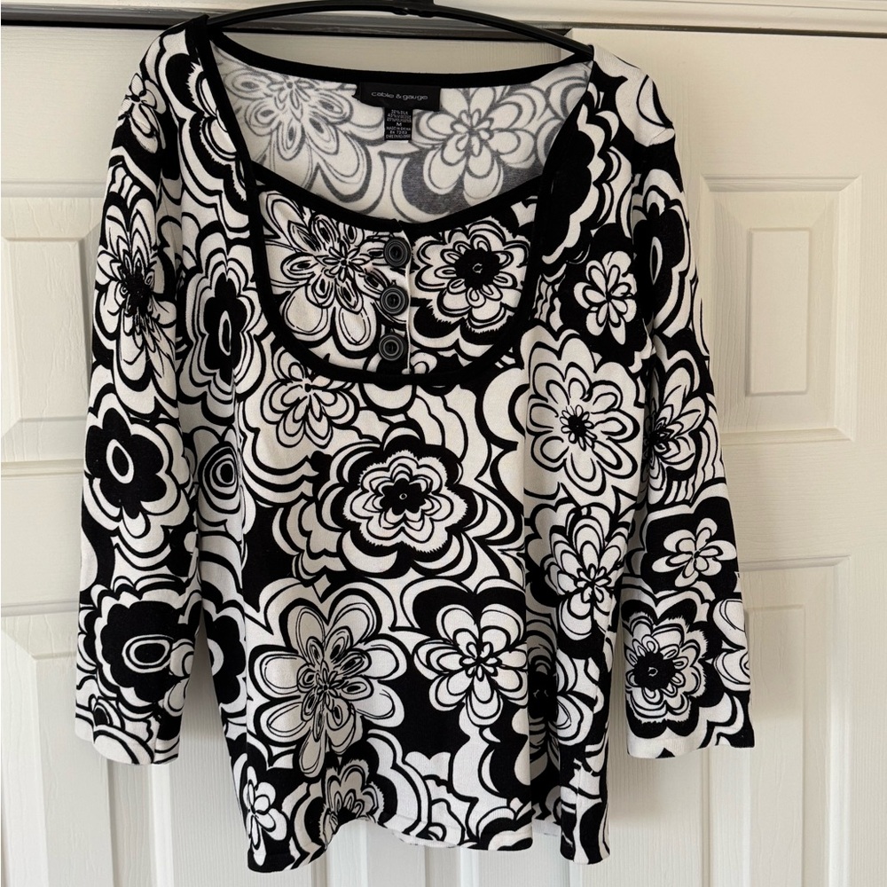 Cable & Gauge Black and White Floral Sweater.